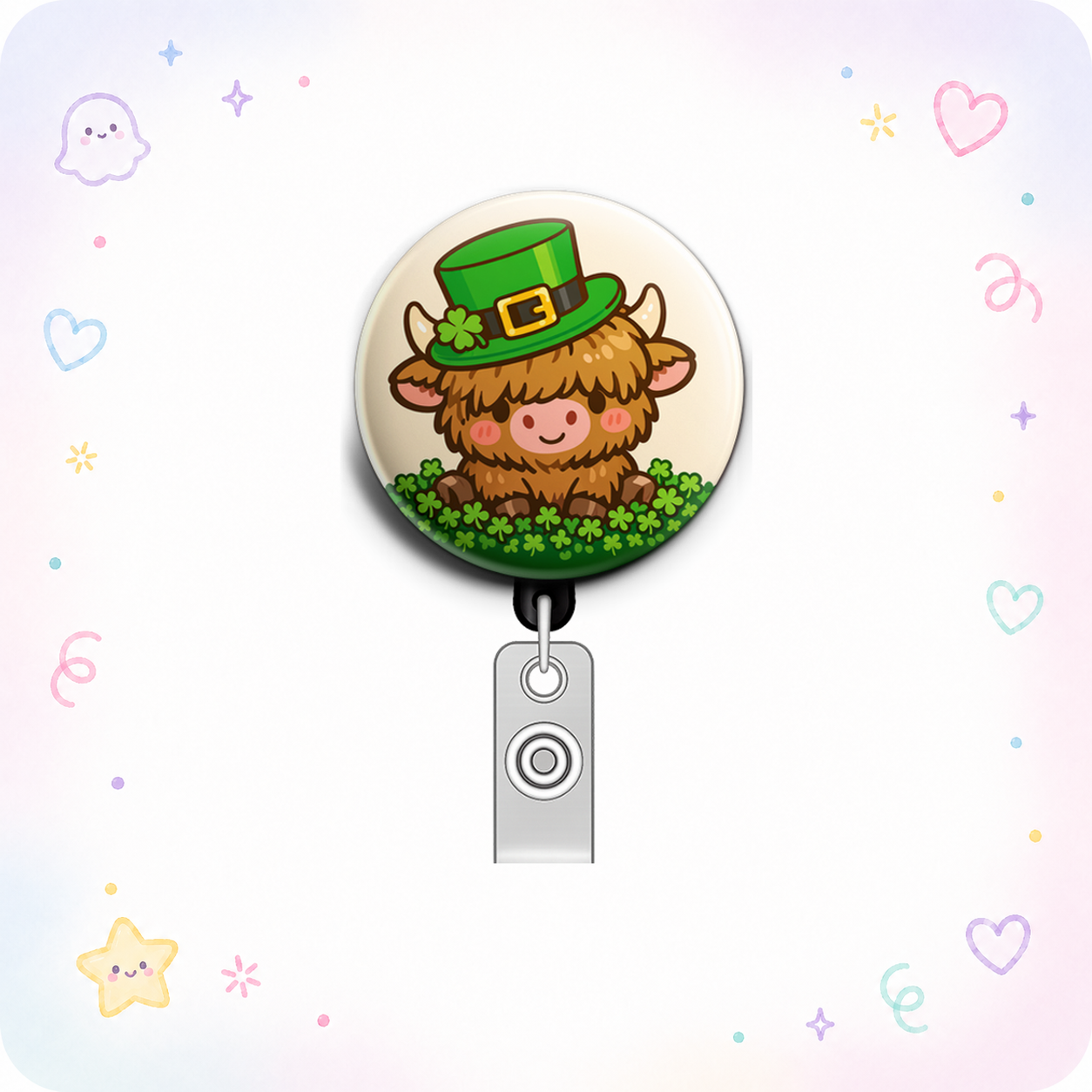 Highland Cow Leprechaun Hat 🍀🐮 Swapfinity Retractable ID Badge Reel - - Topperswap