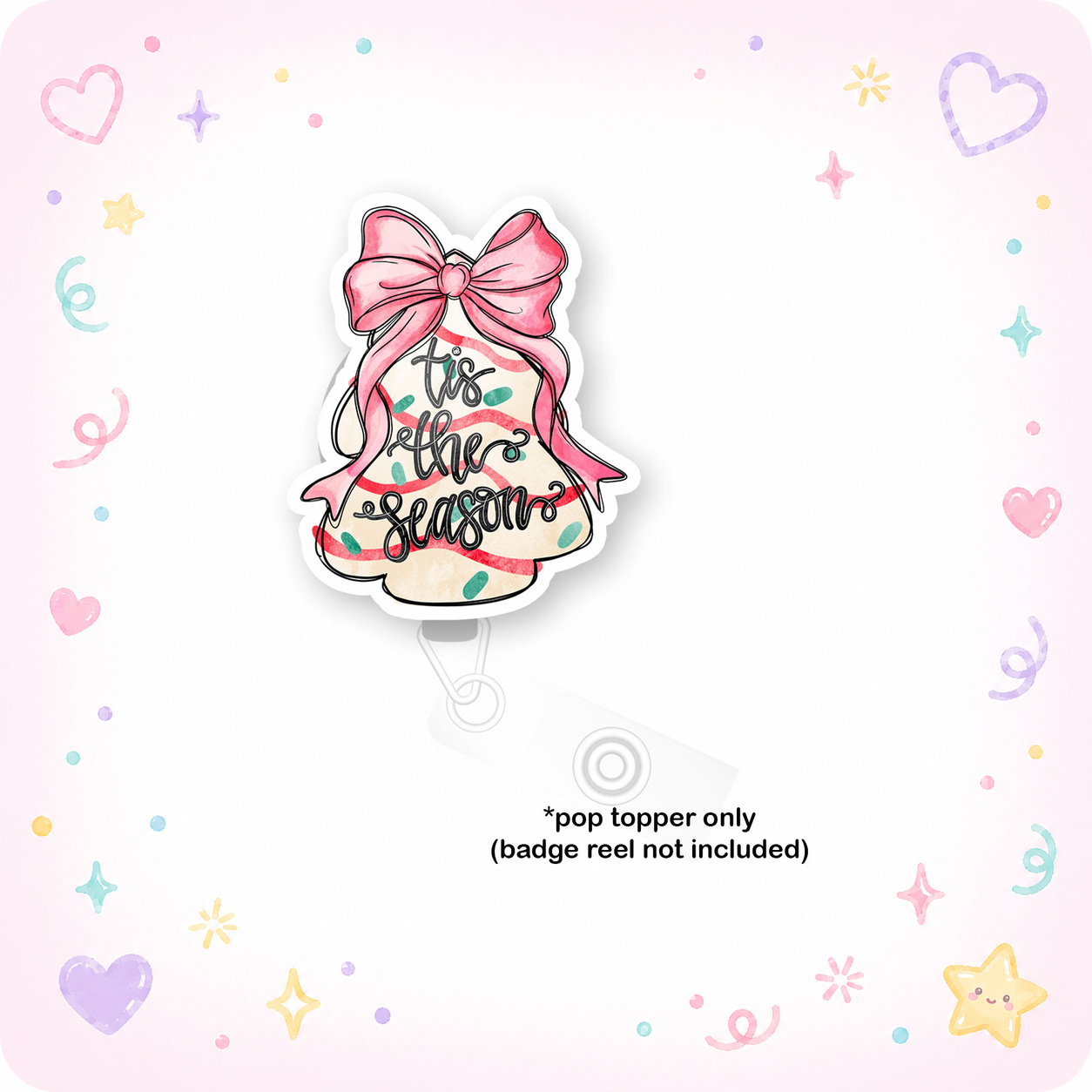 Pink Bow Christmas Tree Snack Cake Pop Topper - - Topperswap