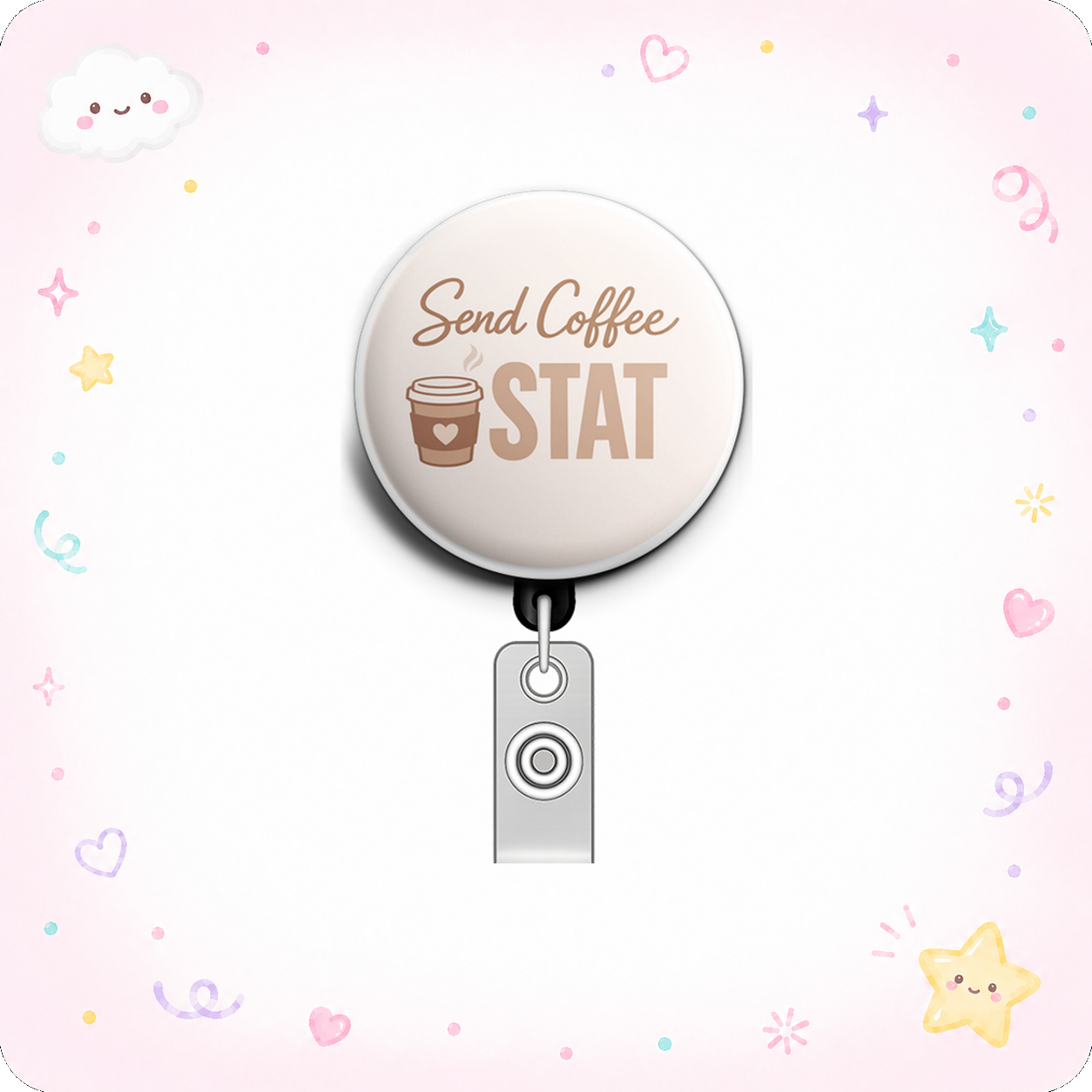 Send Coffee STAT Swapfinity Retractable ID Badge Reel - - Topperswap