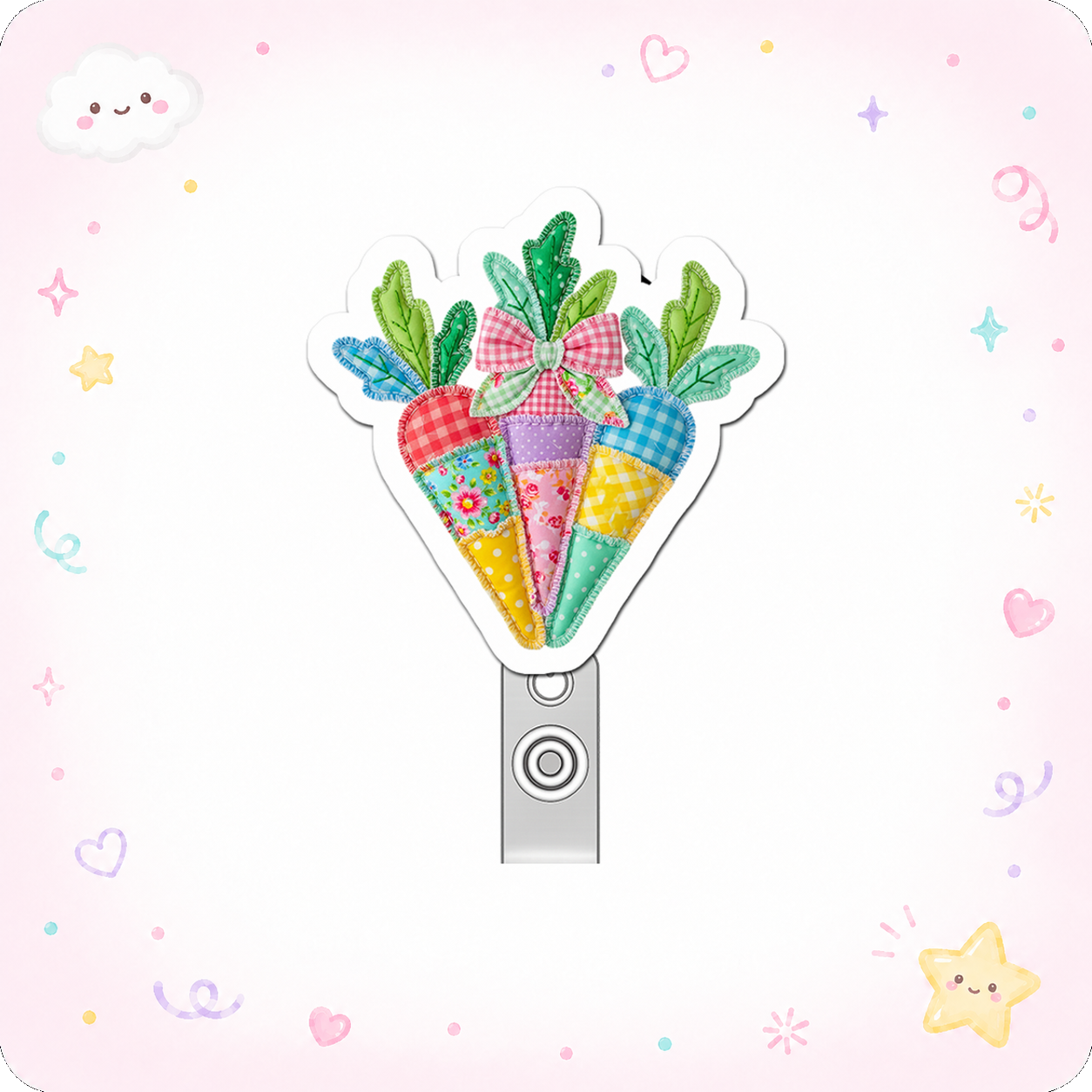 Patchwork Carrot Guru Pop Topper Swapfinity Retractable ID Badge Reel - - Topperswap