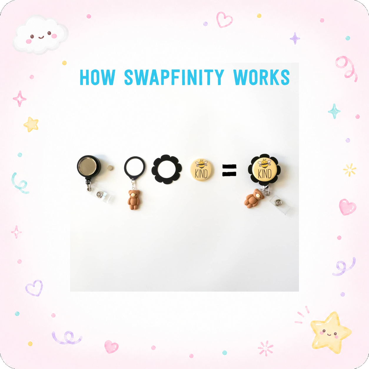 Spring Floral Bunny Swapfinity Retractable ID Badge Reel - - Topperswap
