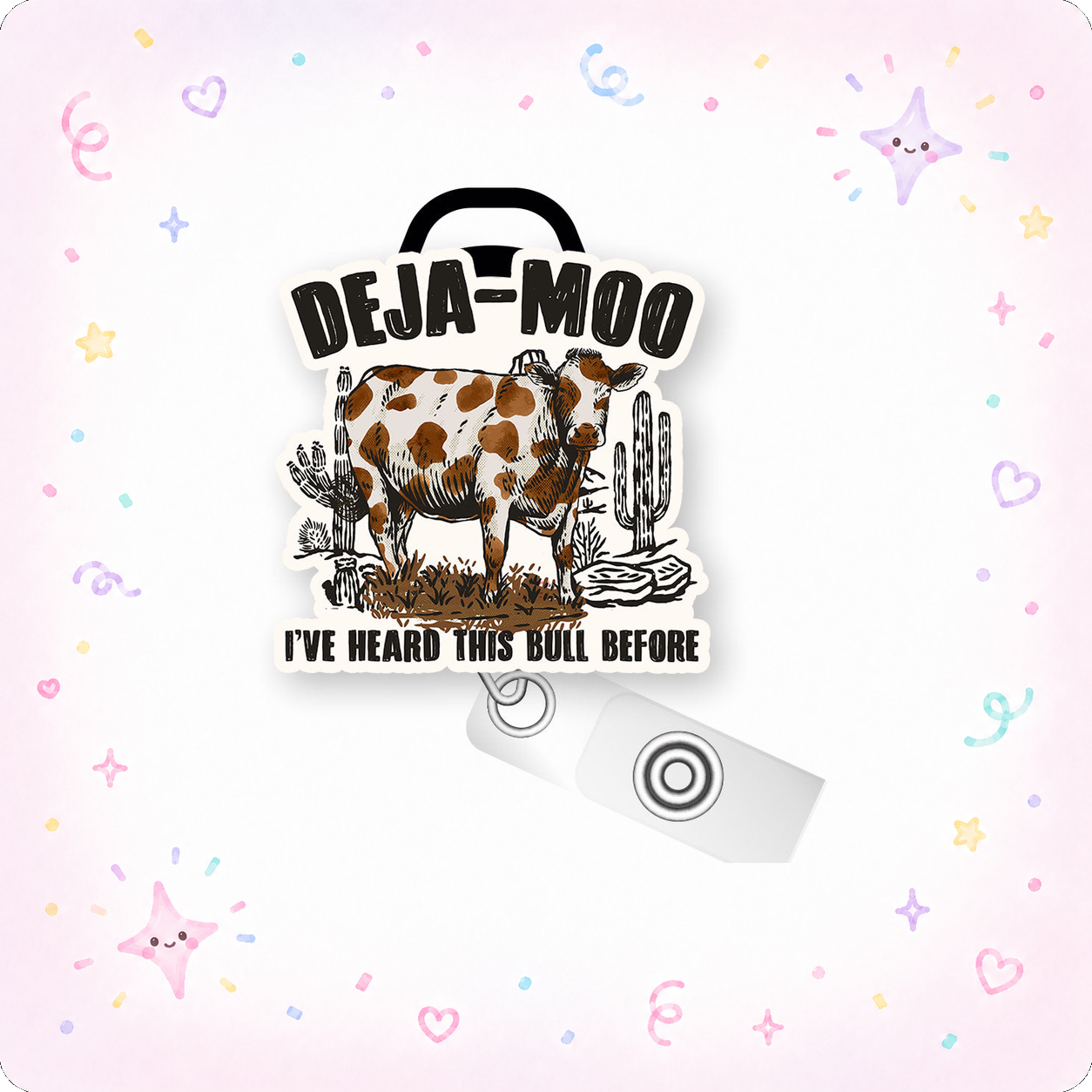 Deja-Moo Bull Pop Topper Swapfinity Retractable ID Badge Reel - - Topperswap