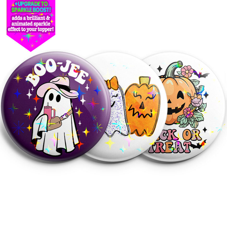 Glittering Ghosts Fancy Pumpkins Topper 3-Pack (Save 5%) - Make them Sparkle! - Topperswap