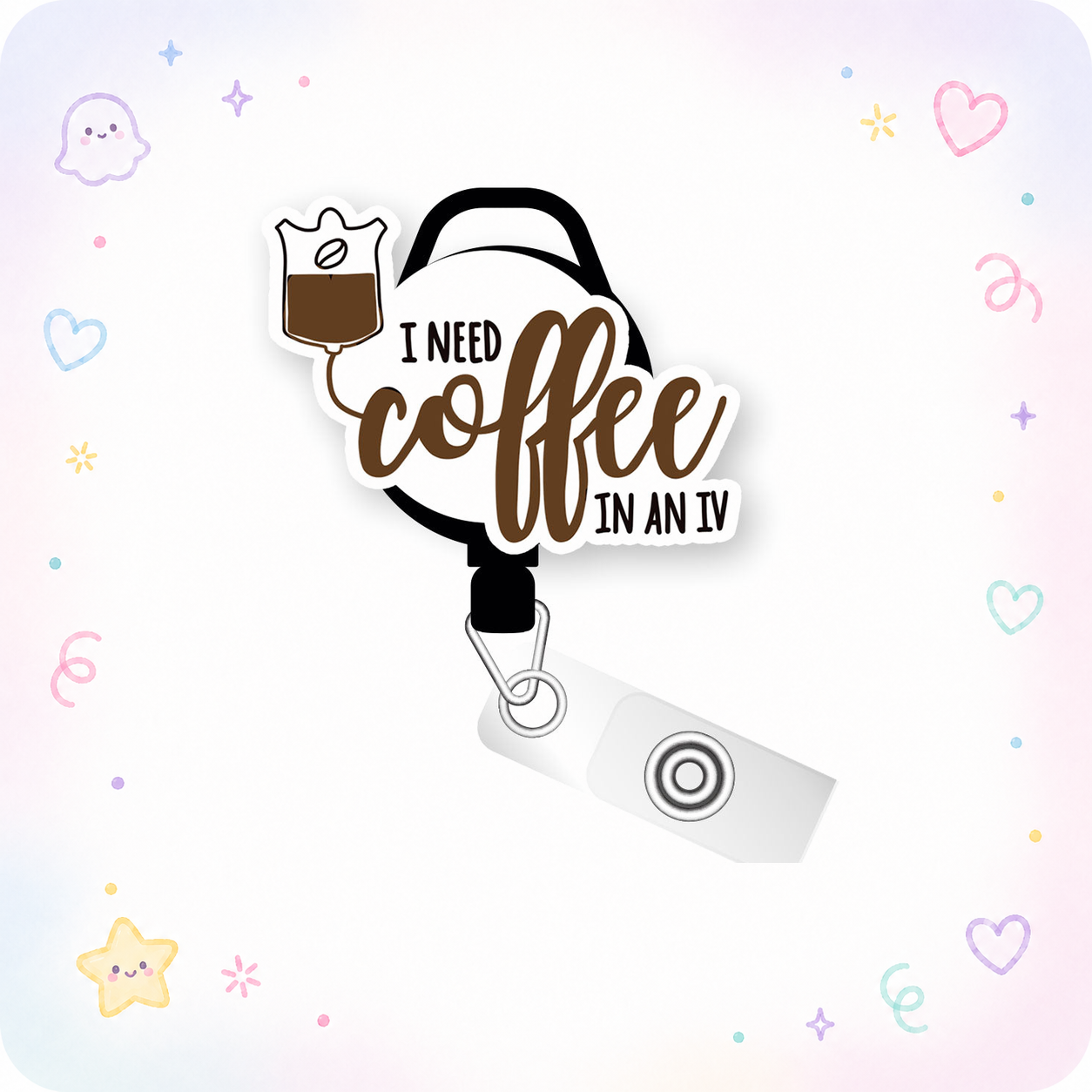 Coffee IV Pop Topper Swapfinity Retractable ID Badge Reel - - Topperswap