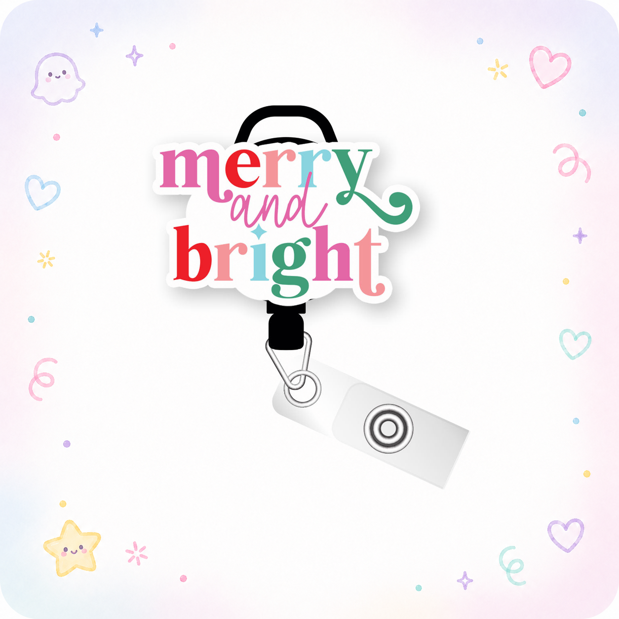 Merry and Bright Rainbow Pop Topper Swapfinity Retractable ID Badge Reel - - Topperswap