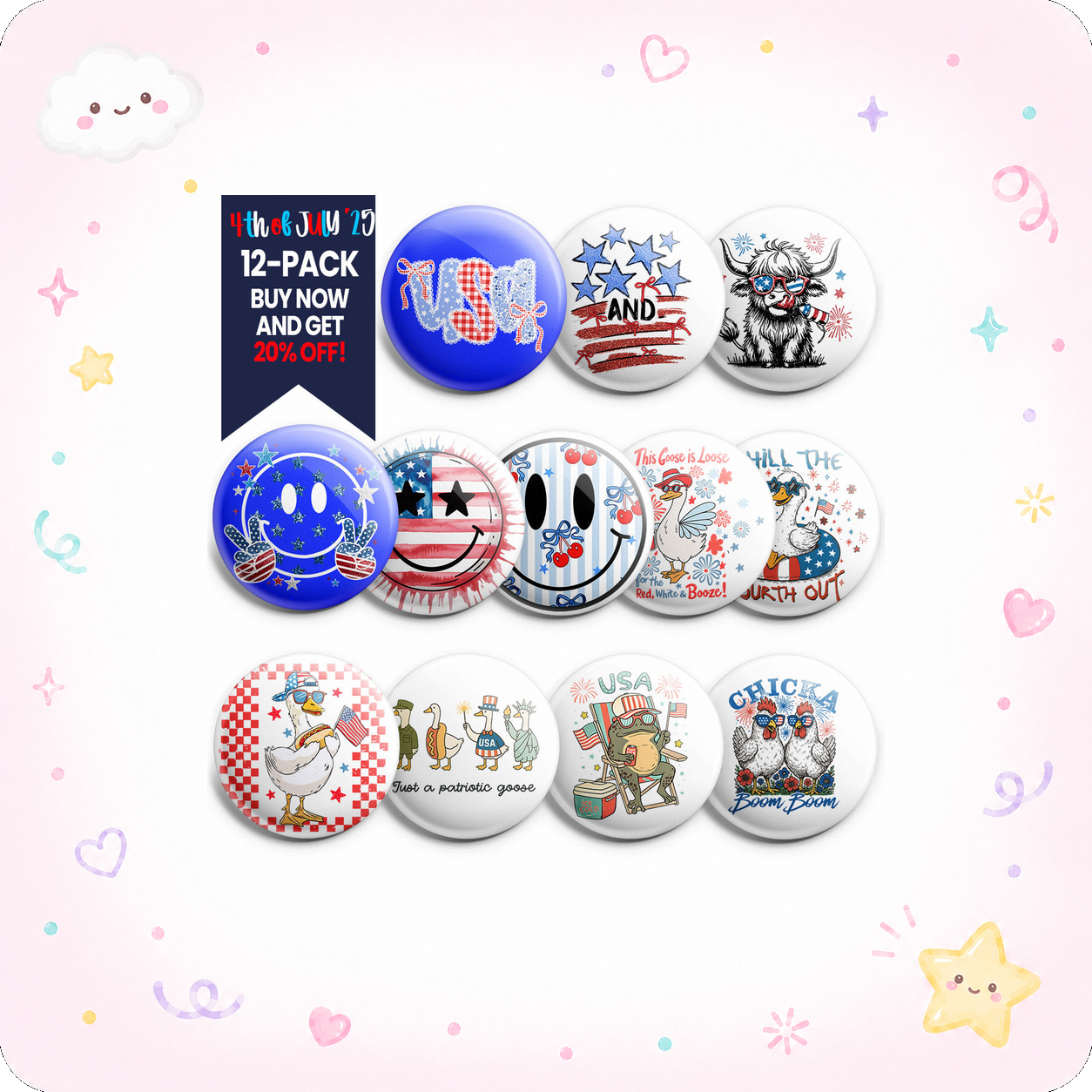Fourth of July Party Topper 12-Pack (Save 20%) - - Topperswap