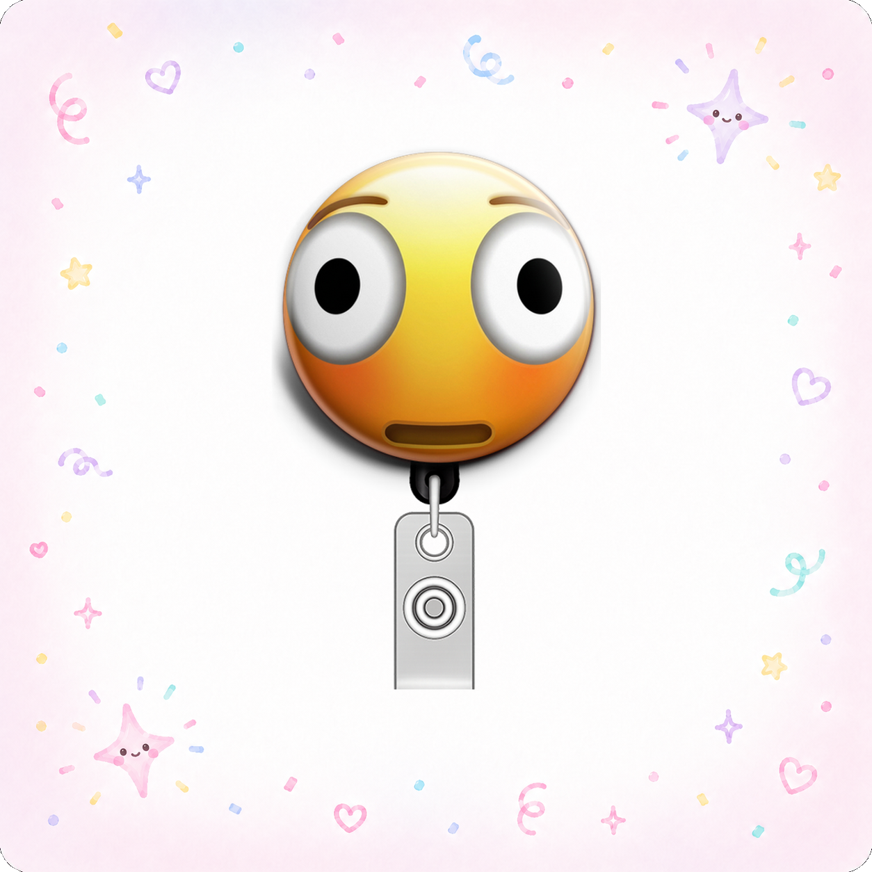 Flushed Face Emoji Swapfinity Retractable ID Badge Reel - - Topperswap