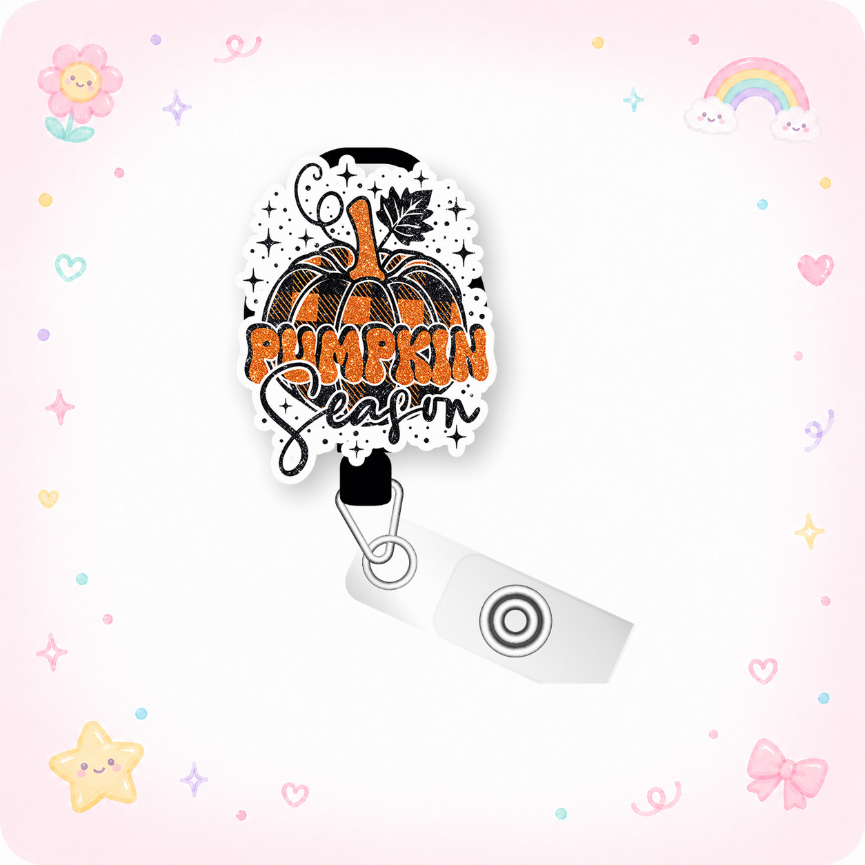 Pumpkin Season Fun Pop Topper Swapfinity Retractable ID Badge Reel - - Topperswap
