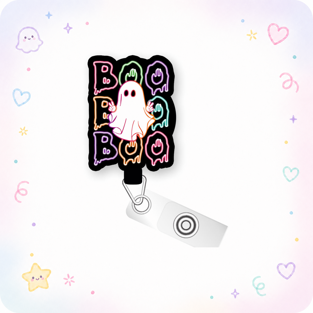 Neon Boo-tastic Ghost Pop Topper Swapfinity Retractable ID Badge Reel - - Topperswap