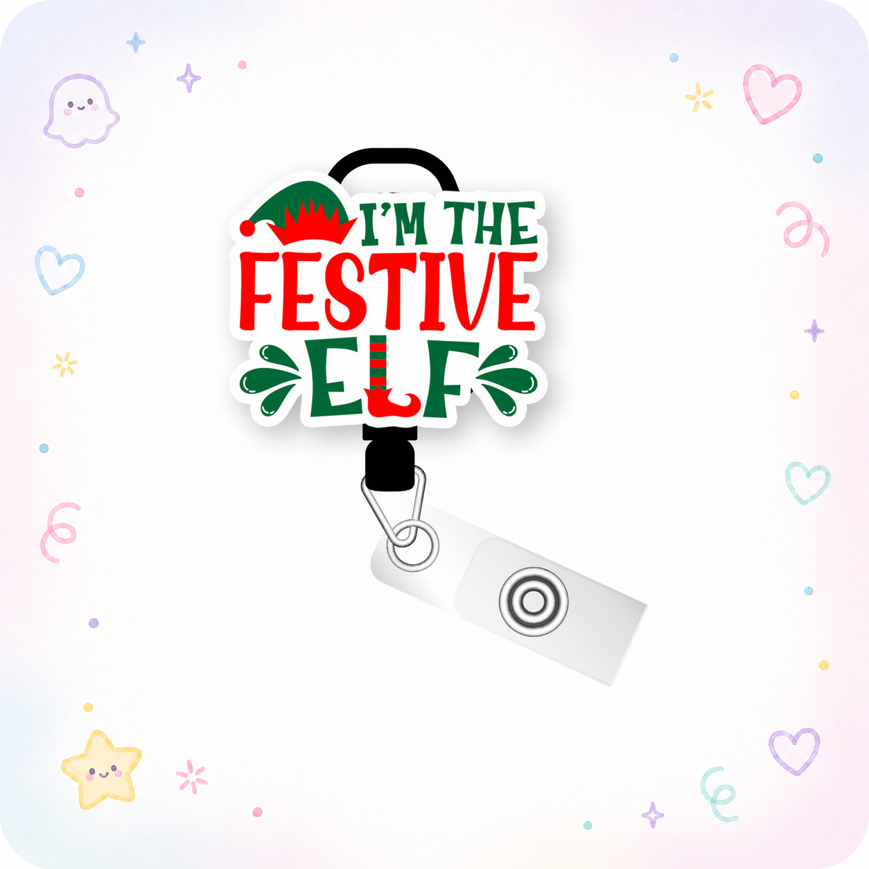 I'm The Festive Elf Pop Topper Swapfinity Retractable ID Badge Reel - - Topperswap