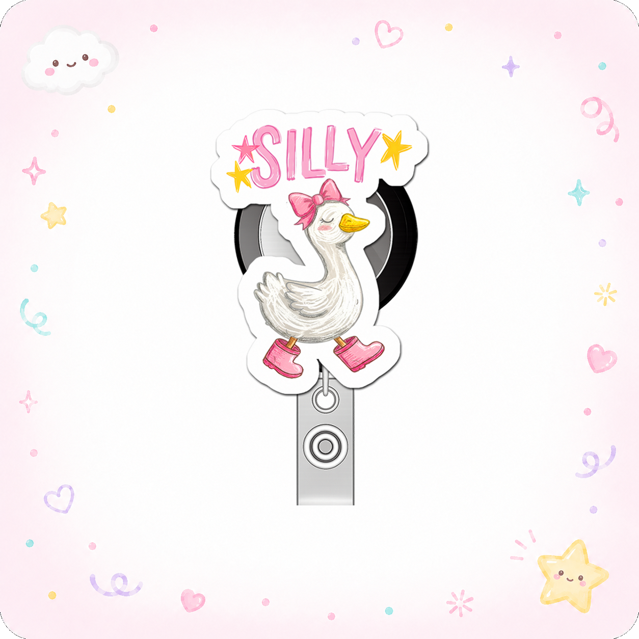 Silliness Supreme Goose Pop Topper Swapfinity Retractable ID Badge Reel - - Topperswap