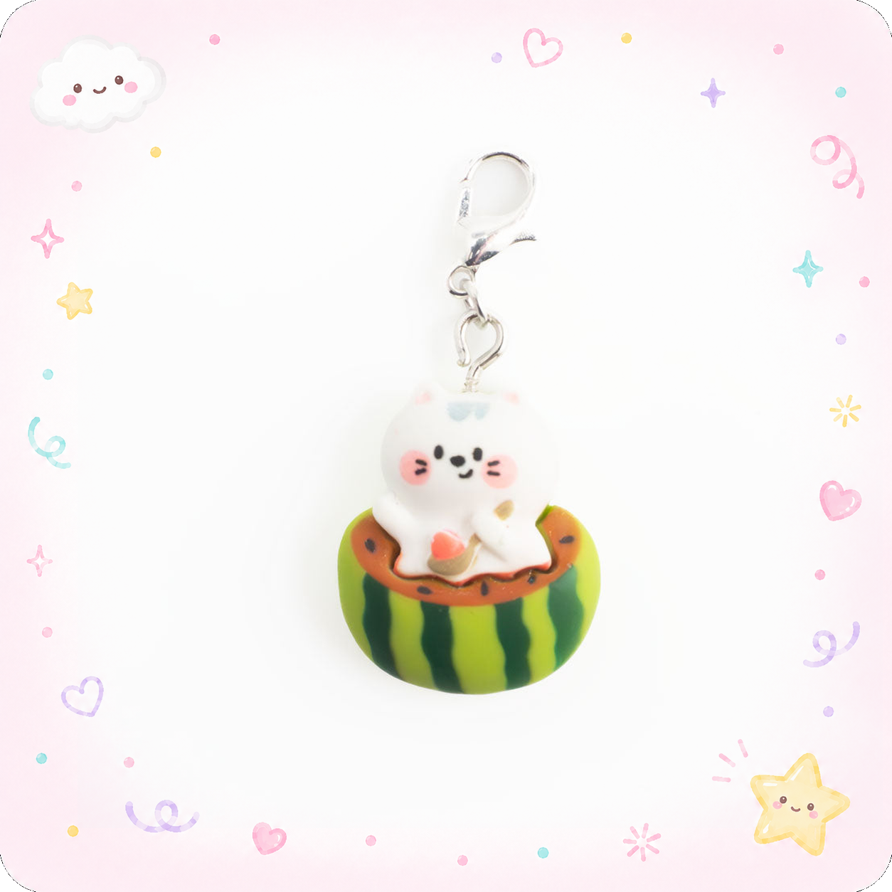 Peak a Boo Watermelon Cat Charm Swapfinity Badge Reel Add-on - - Topperswap