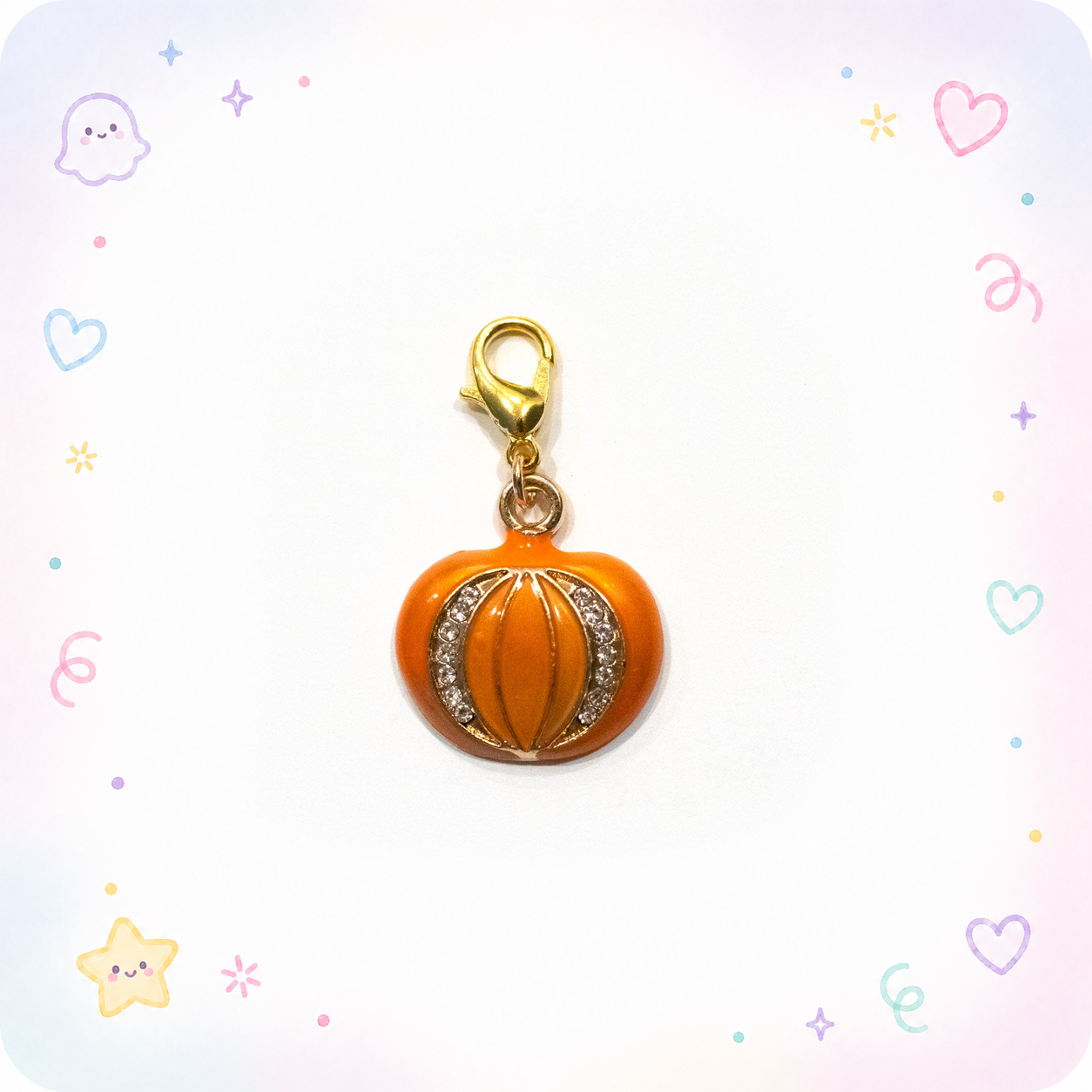 Pumpkin Charm with Crystals Badge Reel Add-on - - Topperswap