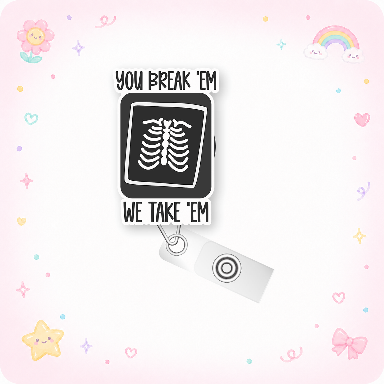 Snapshot Savvy - You Break Em We Take Em Pop Topper Swapfinity Retractable ID Badge Reel - - Topperswap