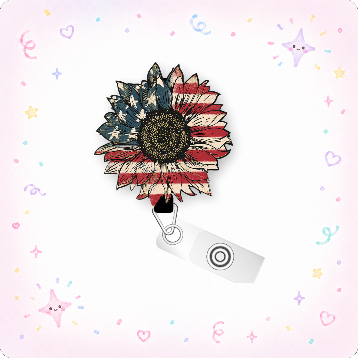 Patriotic Flower Pop Topper Swapfinity Retractable ID Badge Reel - - Topperswap