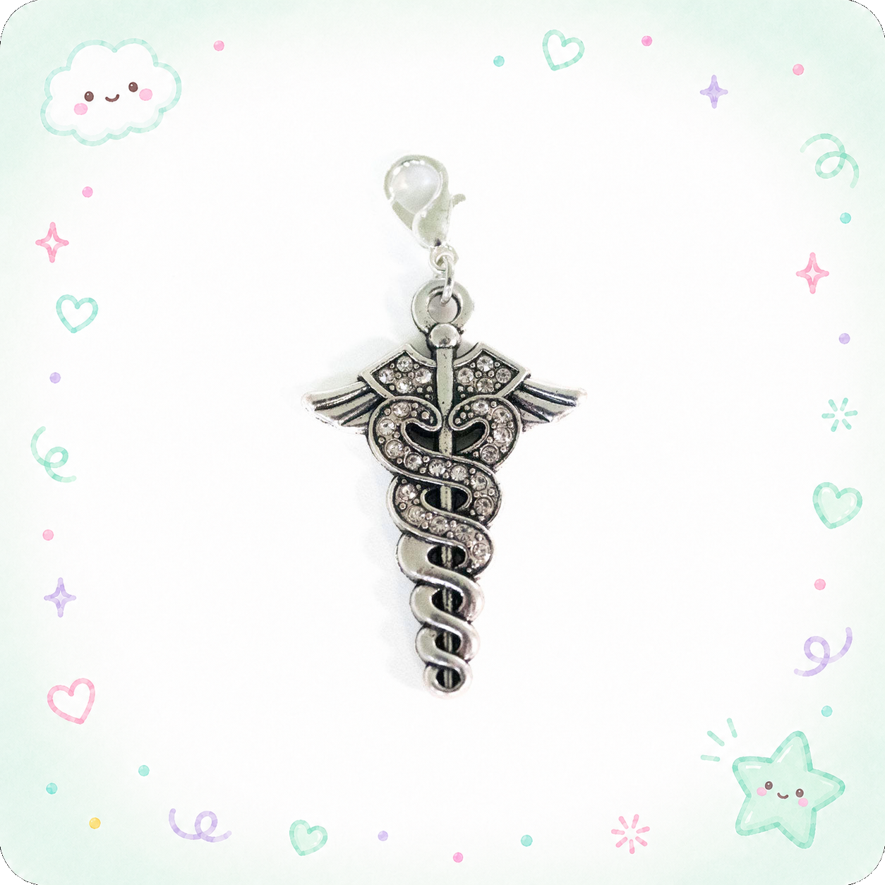 Sparkling RN Caduceus with Rhinestones Badge Reel Pendant Add-on - - Topperswap