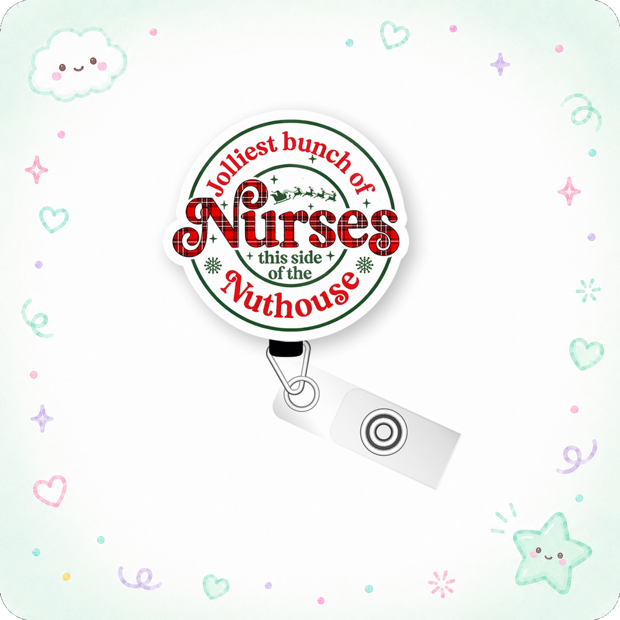 Jolliest Bunch of Nurses Pop Topper Swapfinity Retractable ID Badge Reel - - Topperswap