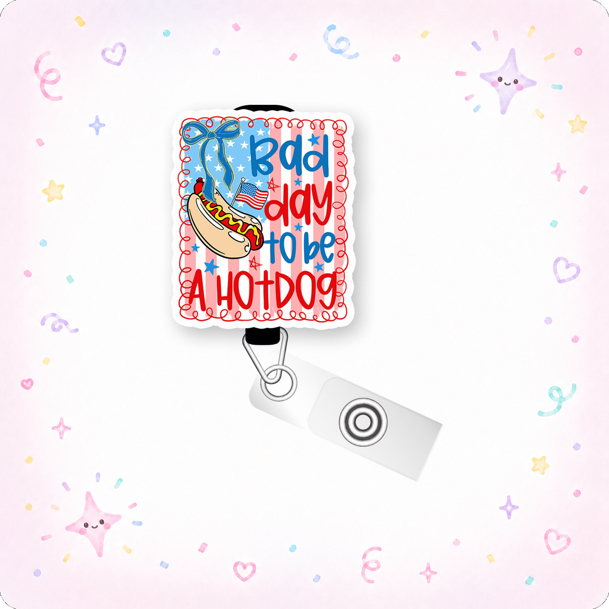 Bad Day to Be a Hotdog Pop Topper Swapfinity Retractable ID Badge Reel - - Topperswap