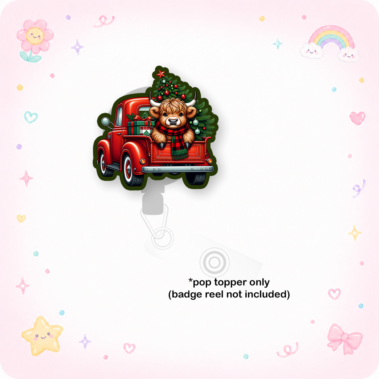 Merry Christmas Highland Cow Truck Pop Topper - - Topperswap