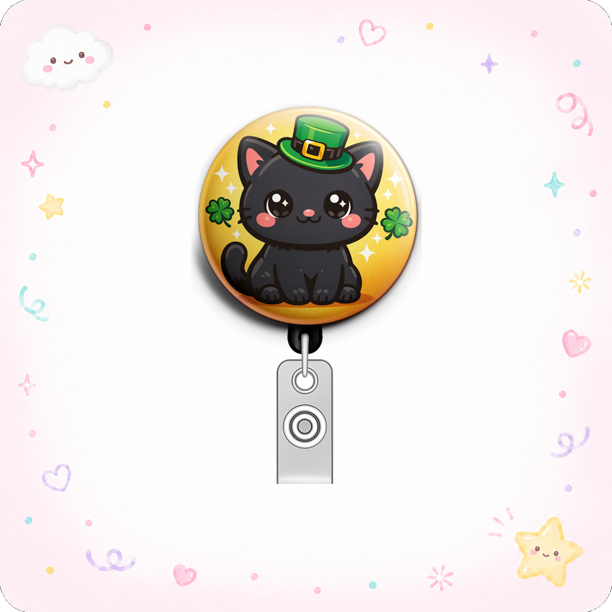 Lucky Black Cat Swapfinity Retractable ID Badge Reel - - Topperswap