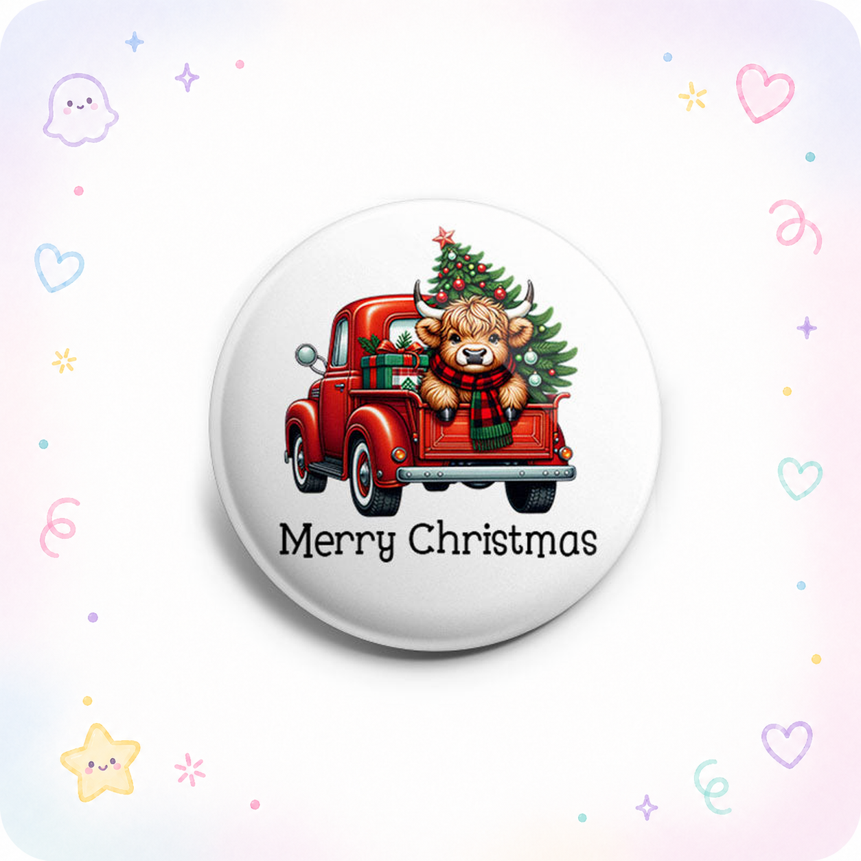 Merry Christmas Highland Cow Truck Topper - - Topperswap