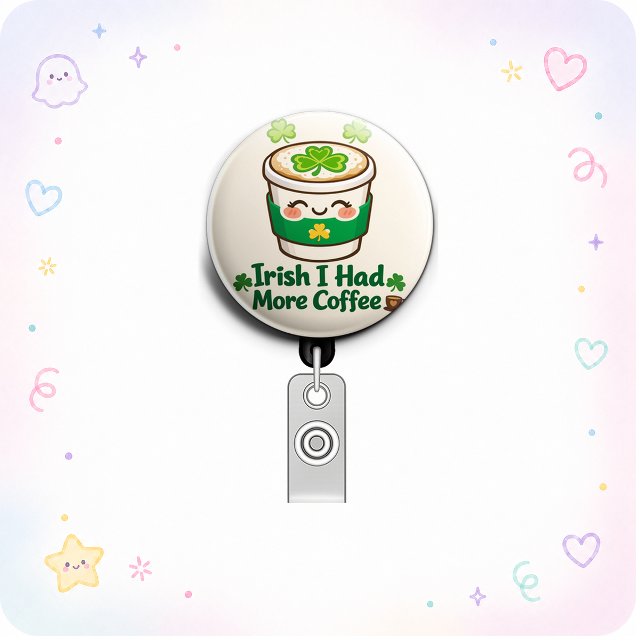 Irish I Had More Coffee ☕🍀 Swapfinity Retractable ID Badge Reel - - Topperswap