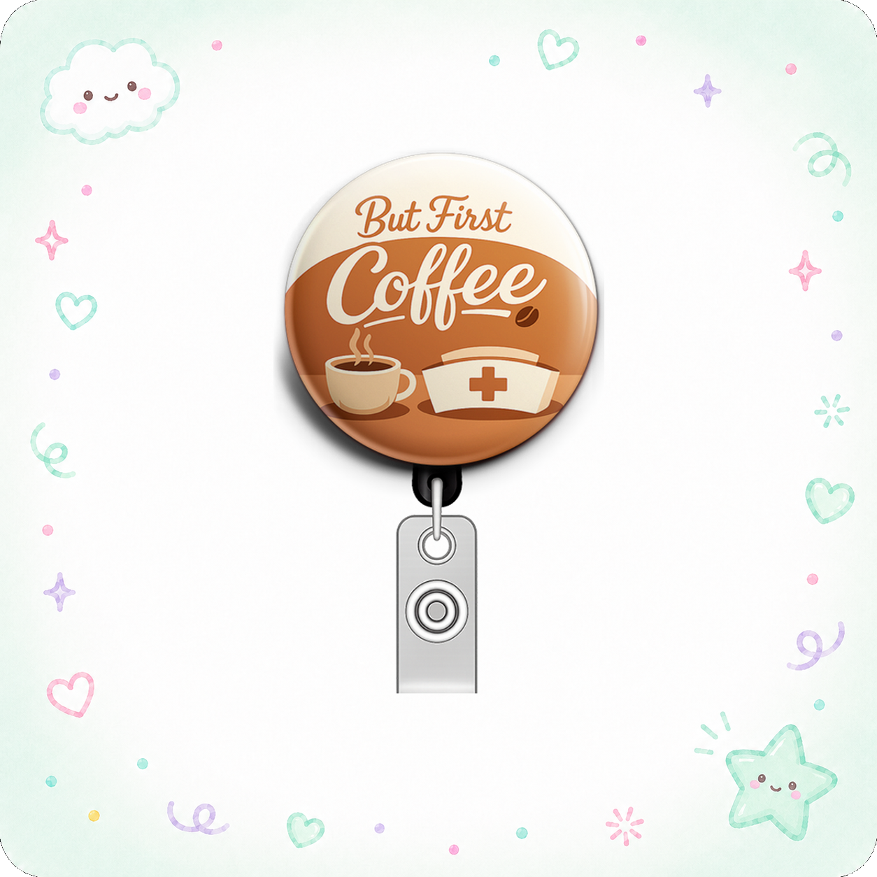 But First Coffee Swapfinity Retractable ID Badge Reel - - Topperswap