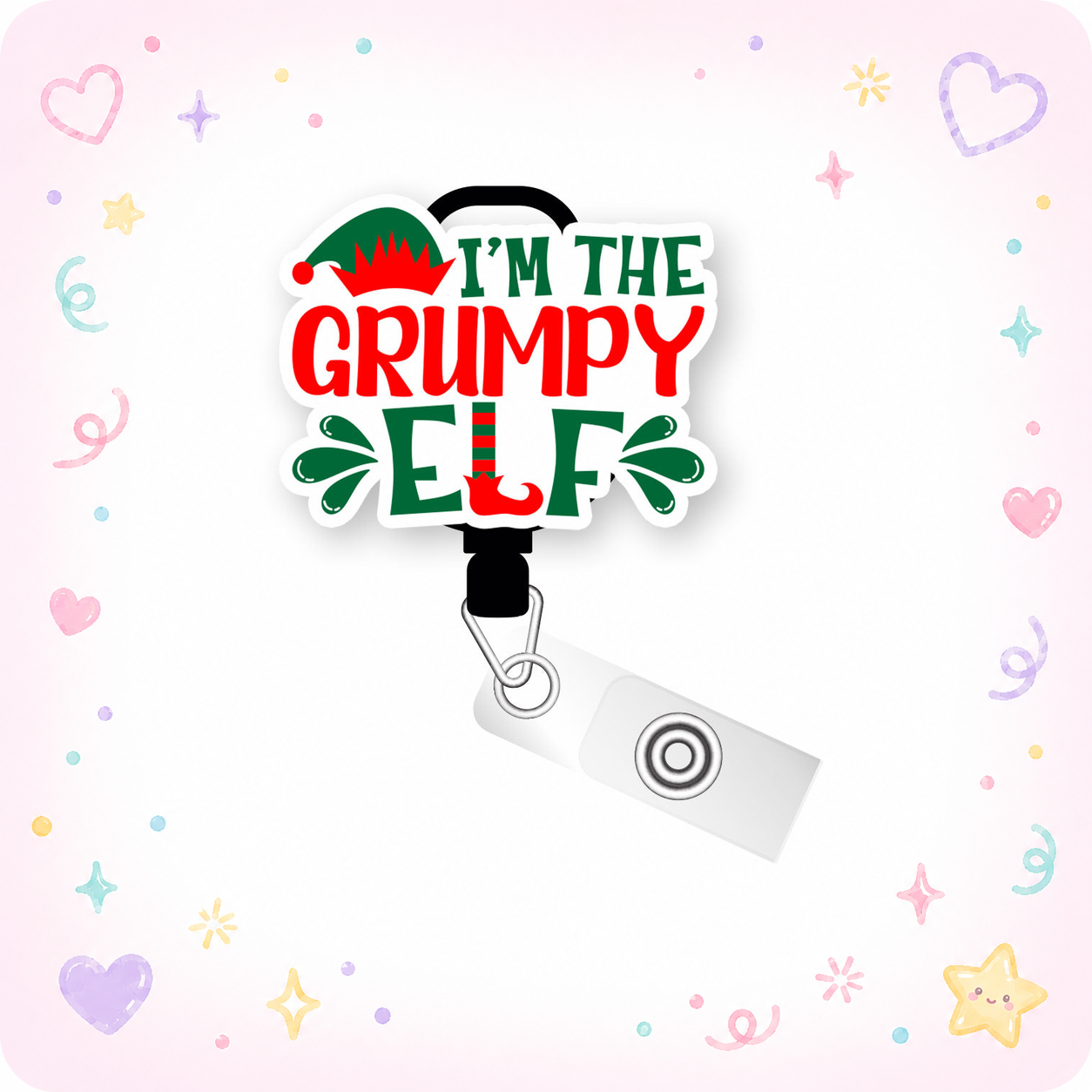 I'm The Grumpy Elf Pop Topper Swapfinity Retractable ID Badge Reel - - Topperswap