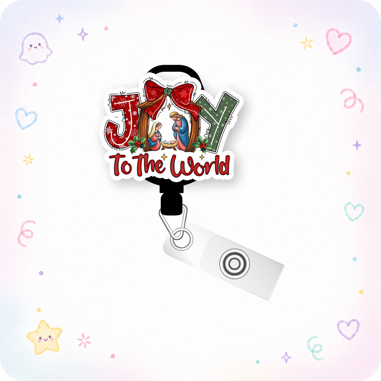 Joy to the World Sparkling Nativity Scene Pop Topper Swapfinity Retractable ID Badge Reel - - Topperswap