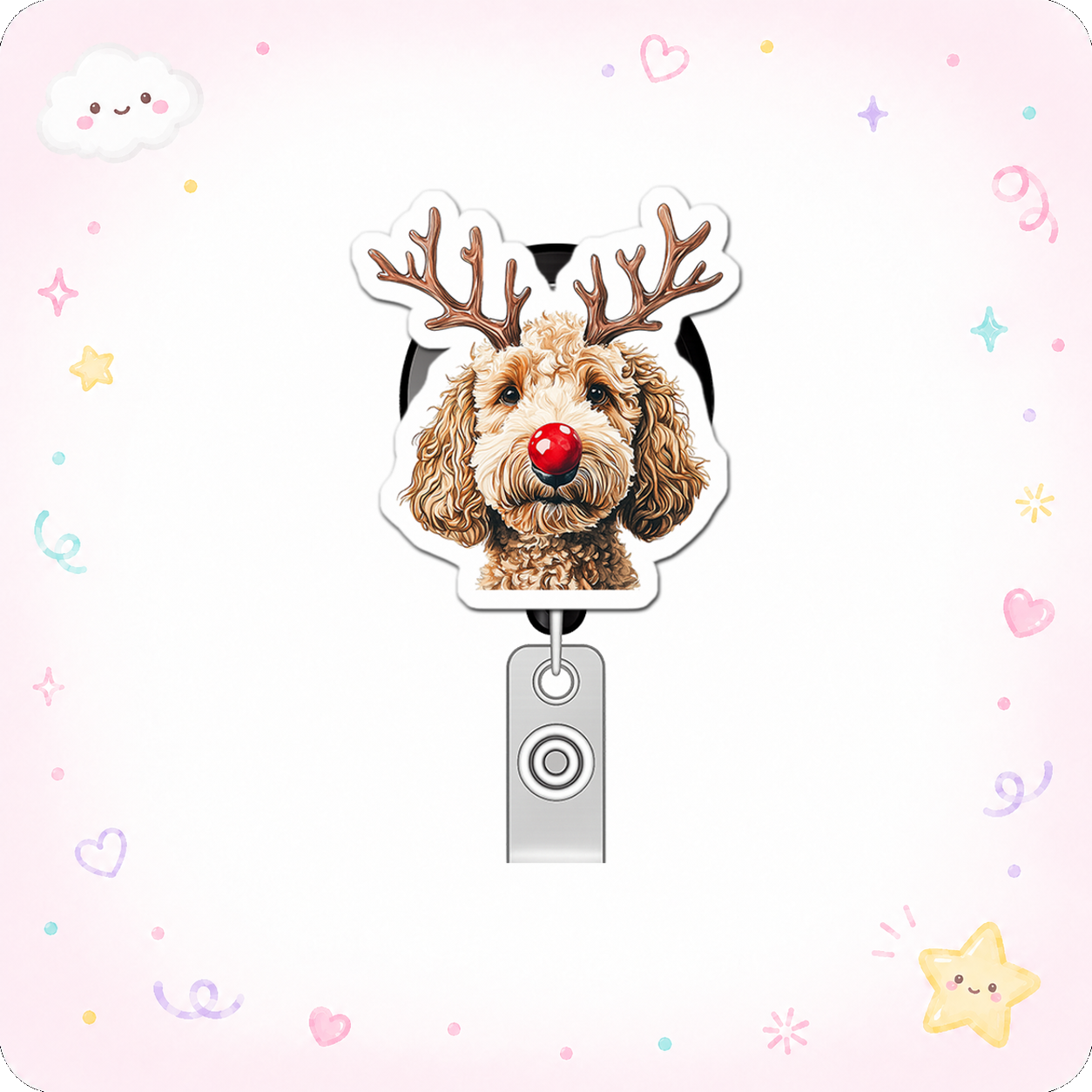 Rudolph's Doodle Delight Pop Topper Swapfinity Retractable ID Badge Reel - - Topperswap