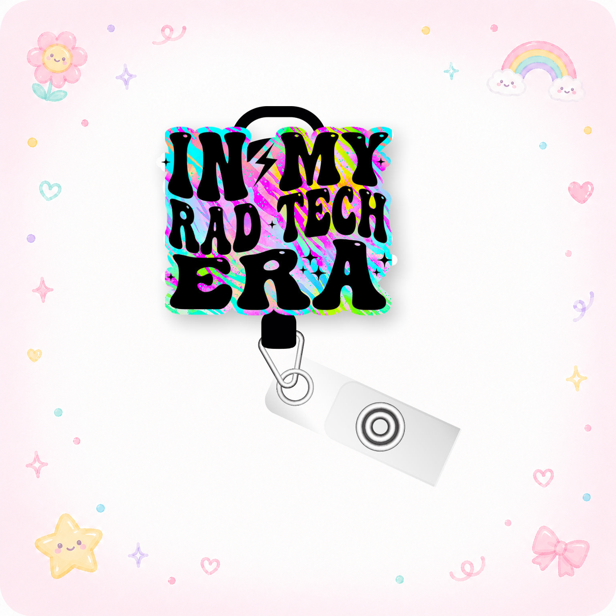 In My Rad Tech Era Pop Topper Swapfinity Retractable ID Badge Reel - - Topperswap