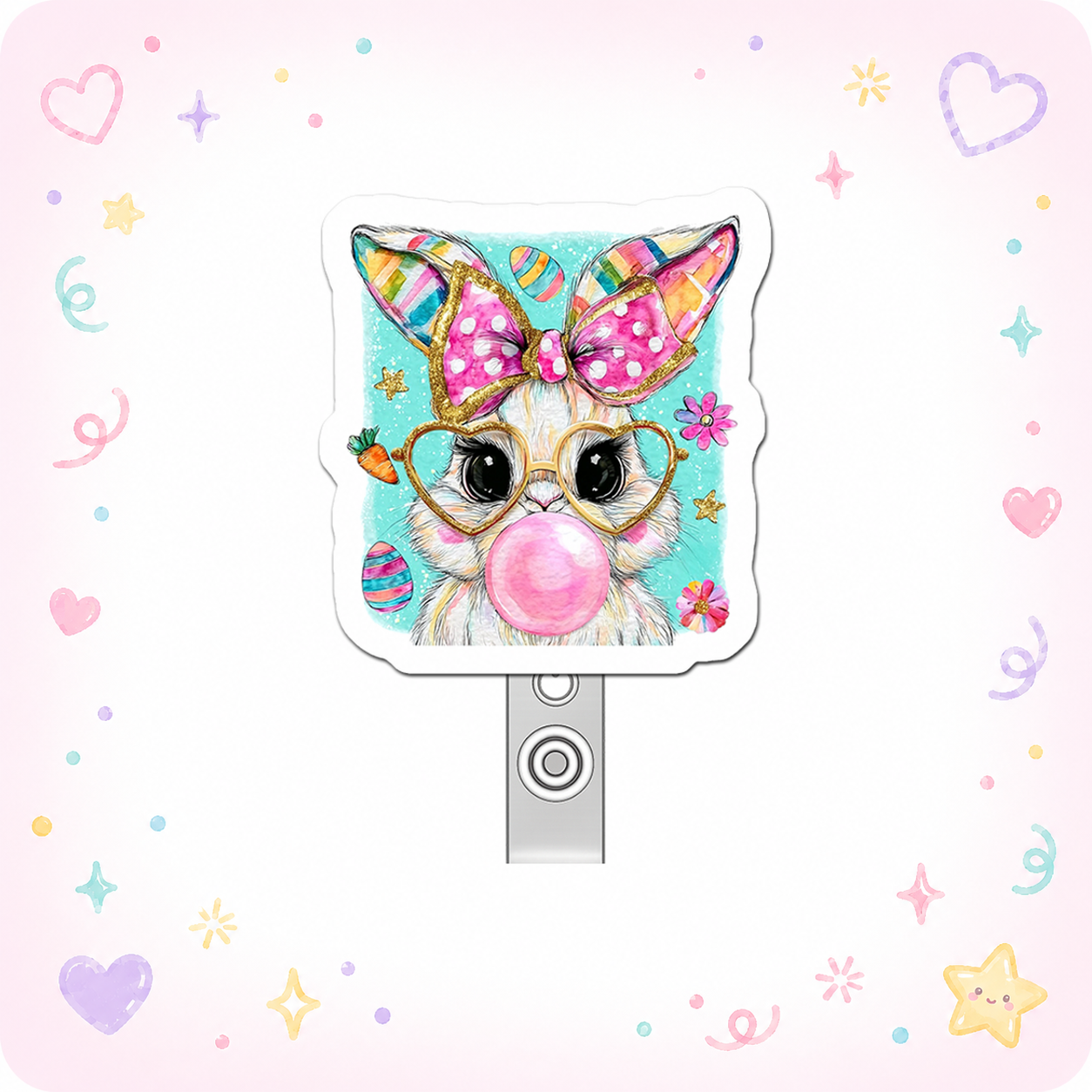 Bubblegum Bunny Boss Pop Topper Swapfinity Retractable ID Badge Reel - - Topperswap