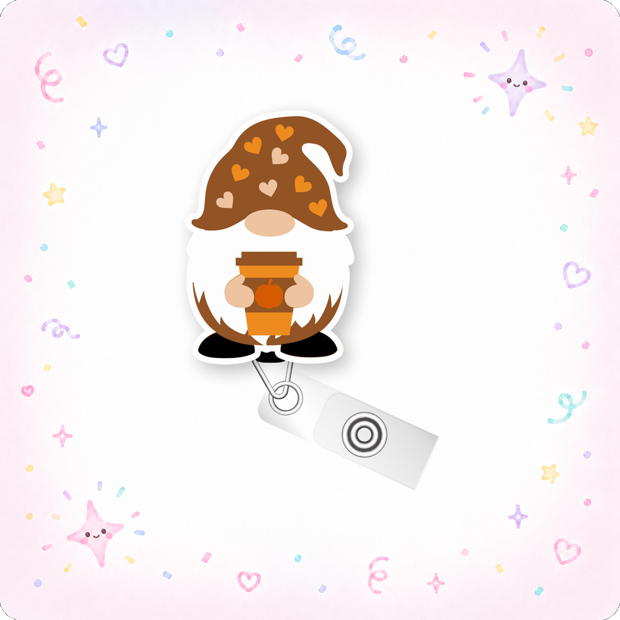 Pumpkin Spiced Latte Gnome Pop Topper Swapfinity Retractable ID Badge Reel - - Topperswap