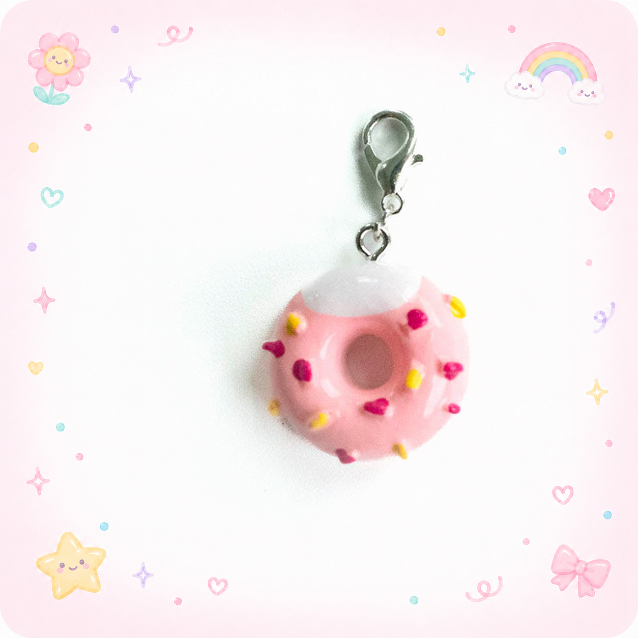 Pink Sprinkle Donut Charm Badge Reel Add-on - - Topperswap