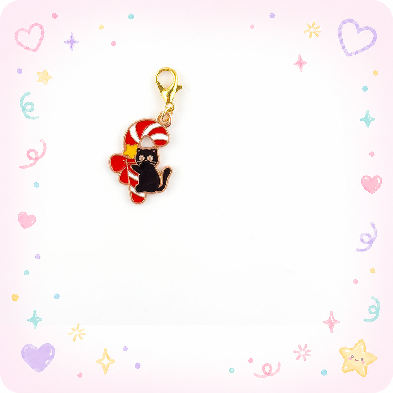Candy Cane Kitty Charm Swapfinity Badge Reel Add-on - - Topperswap