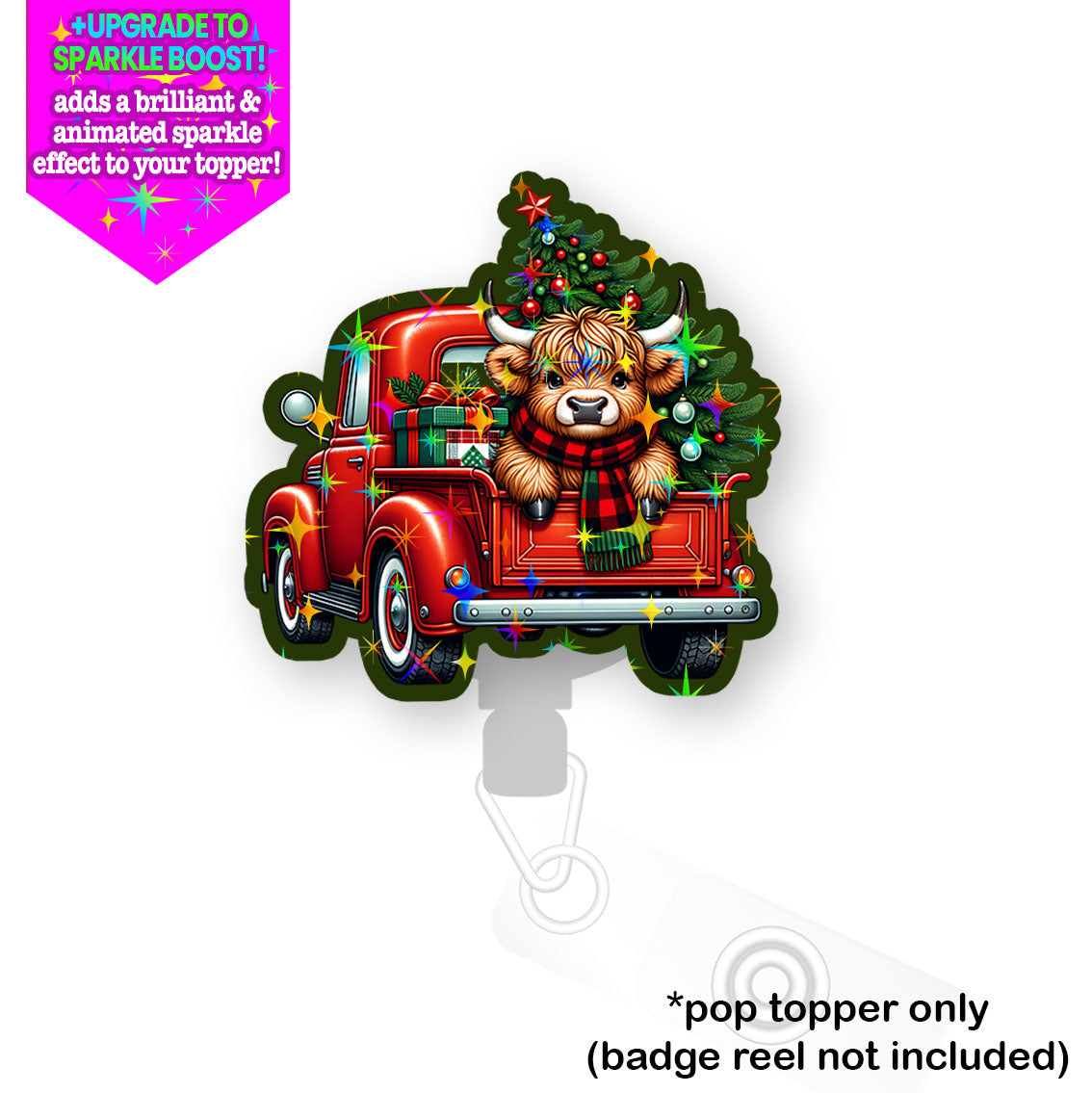 Merry Christmas Highland Cow Truck Pop Topper - Make it Sparkle - Topperswap