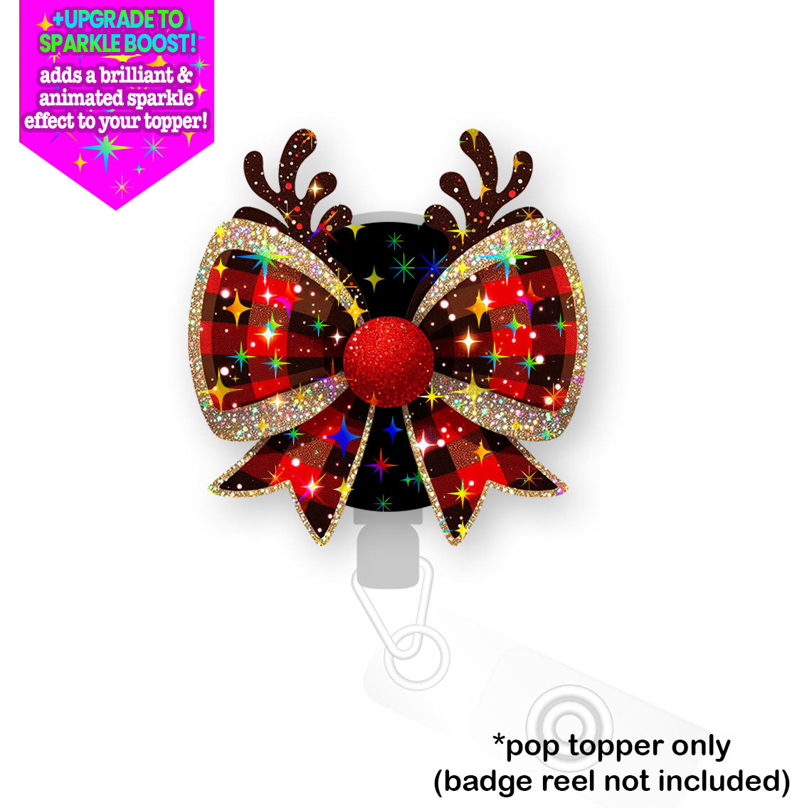 Plaid Reindeer Bow Pop Topper - Make it Sparkle - Topperswap