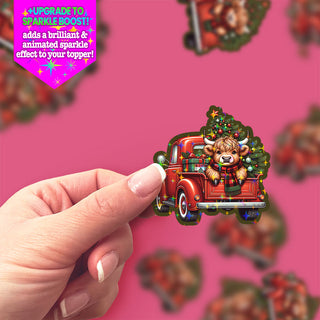 Merry Christmas Highland Cow Truck Sticker