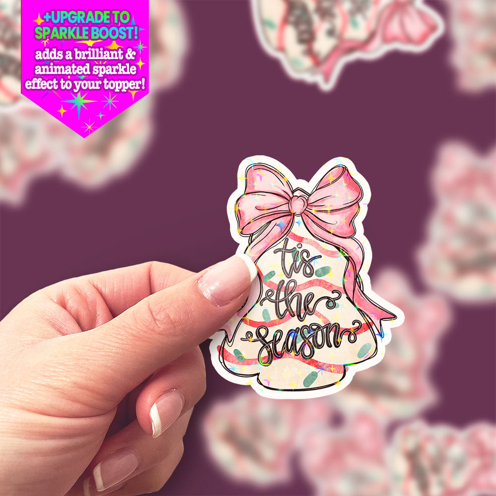 Pink Bow Christmas Tree Snack Cake Sticker - Make it Sparkle - Topperswap