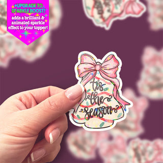 Pink Bow Christmas Tree Snack Cake Sticker