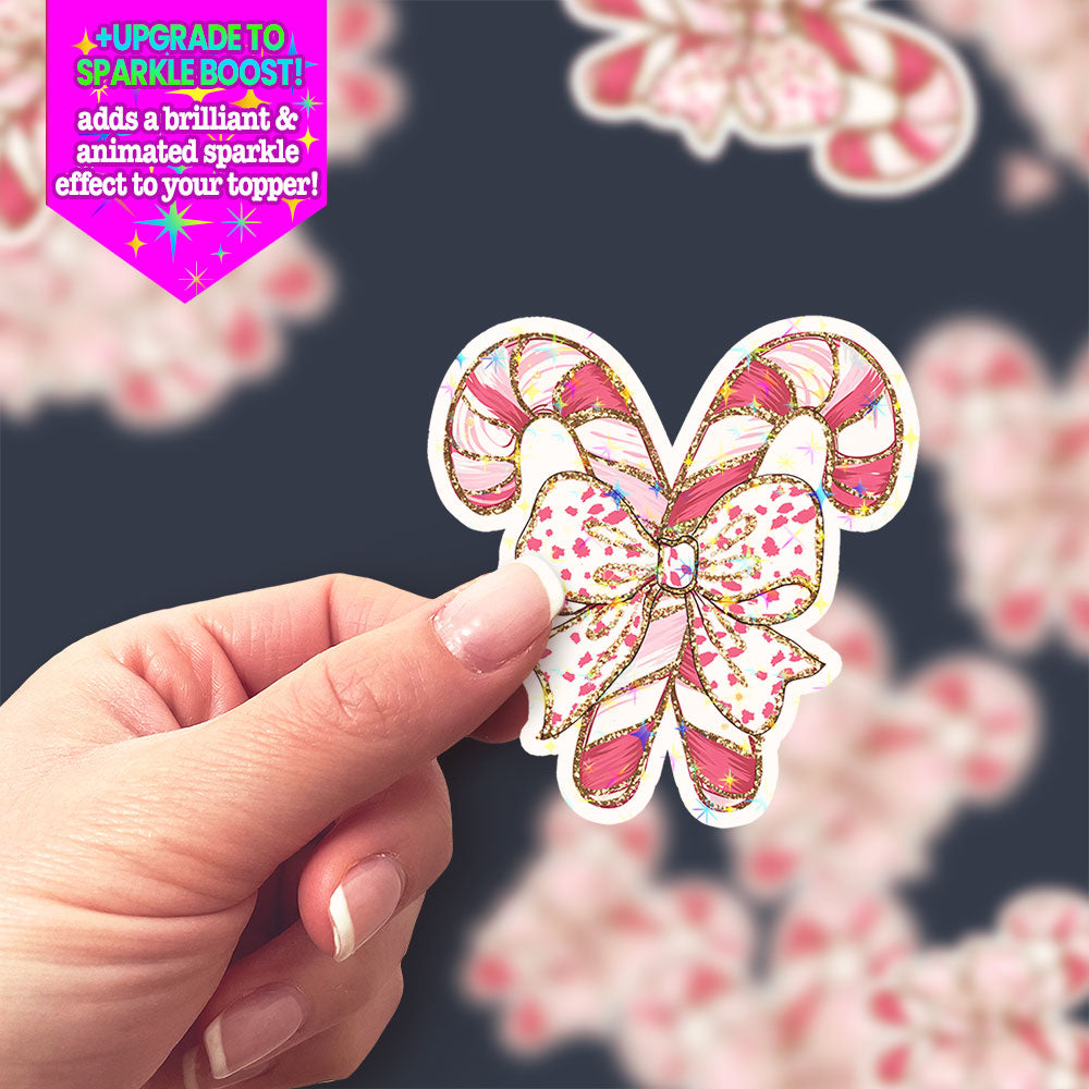 Candy Cane Bow Sticker - Make it Sparkle - Topperswap