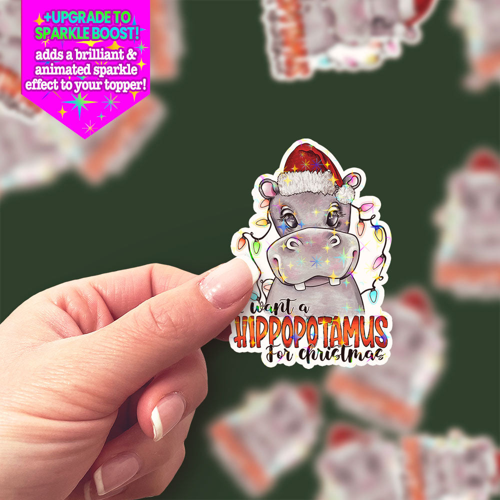 Hippo Christmas Sticker - Make it Sparkle - Topperswap