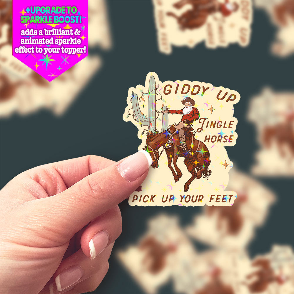 Giddy Up Christmas Cowboy Sticker - Make it Sparkle - Topperswap