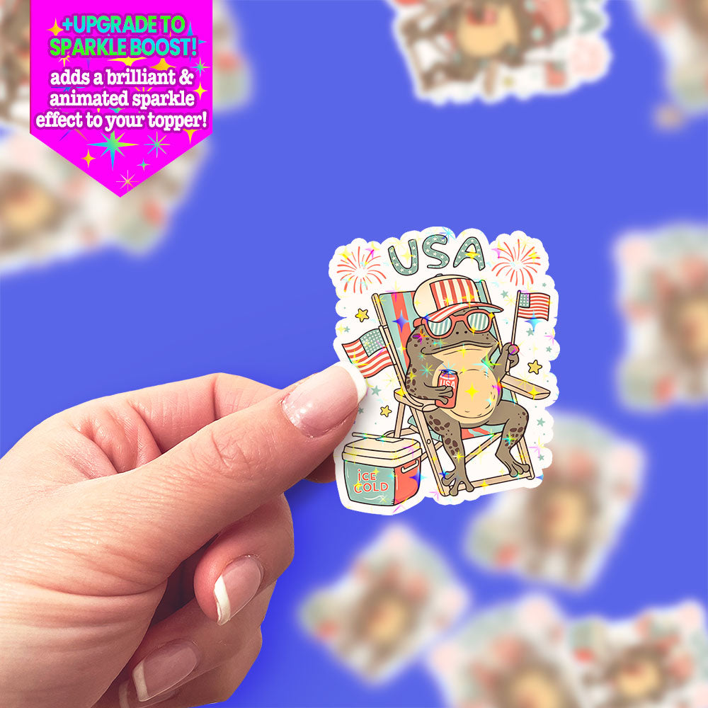 Chillin' Frog of Freedom Sticker - Make it Sparkle - Topperswap