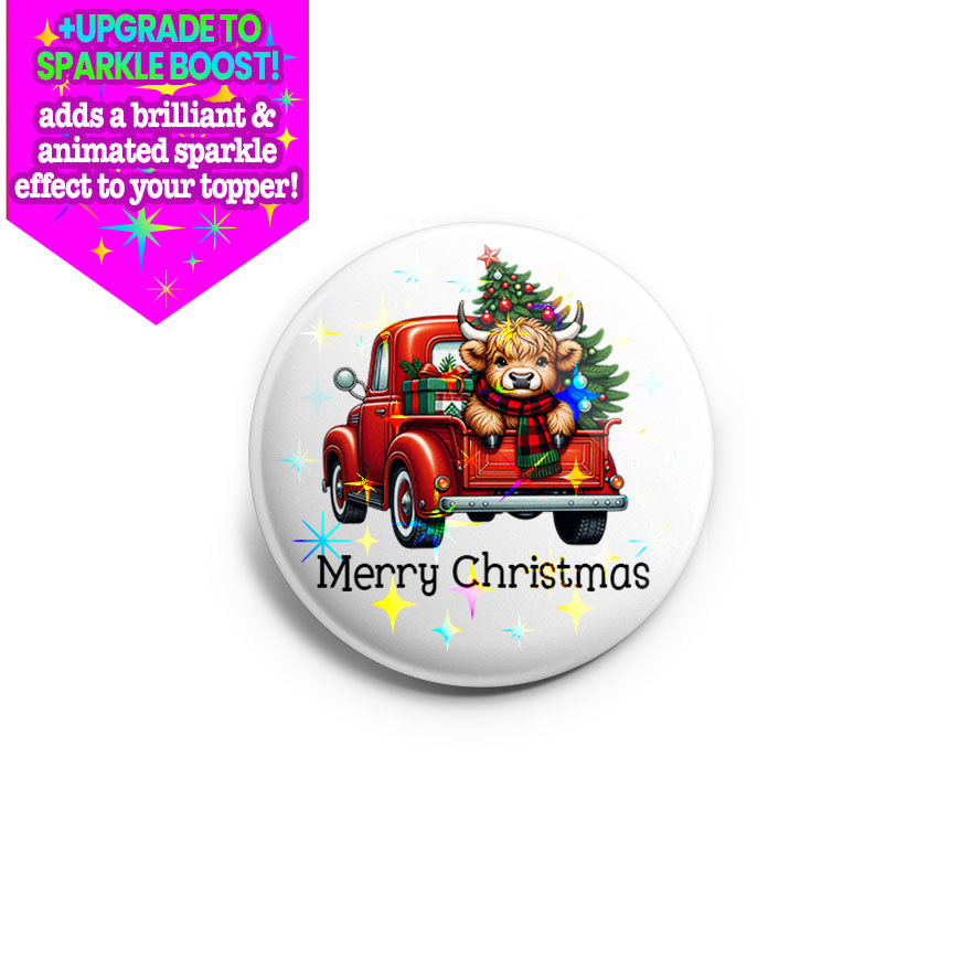 Merry Christmas Highland Cow Truck Topper - Make it Sparkle - Topperswap