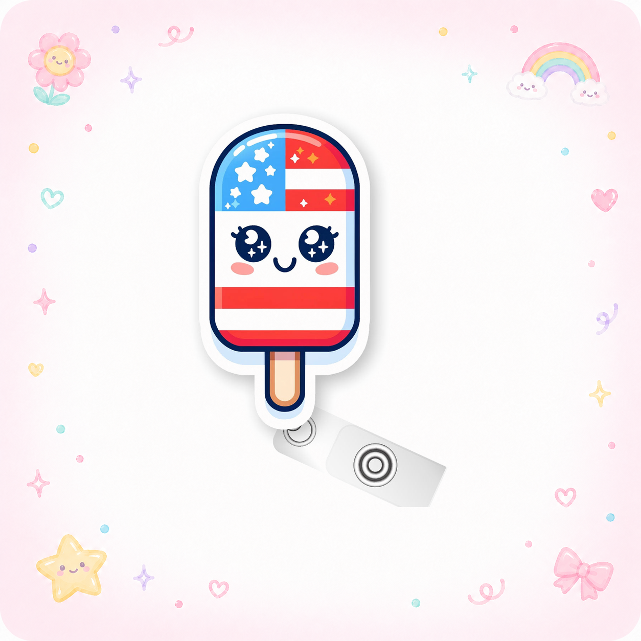 Patriotic Ice Pop Pop Topper Swapfinity Retractable ID Badge Reel - - Topperswap
