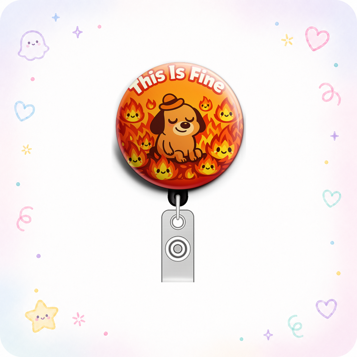 This Is Fine Swapfinity Retractable ID Badge Reel - - Topperswap