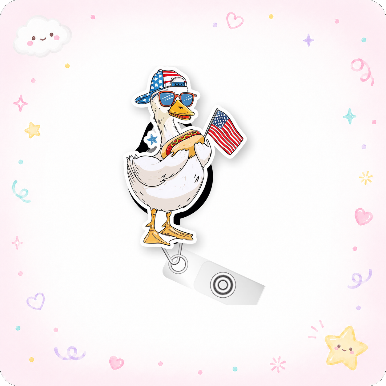 Hotdog Goose Picnic Party Pop Topper Swapfinity Retractable ID Badge Reel - - Topperswap