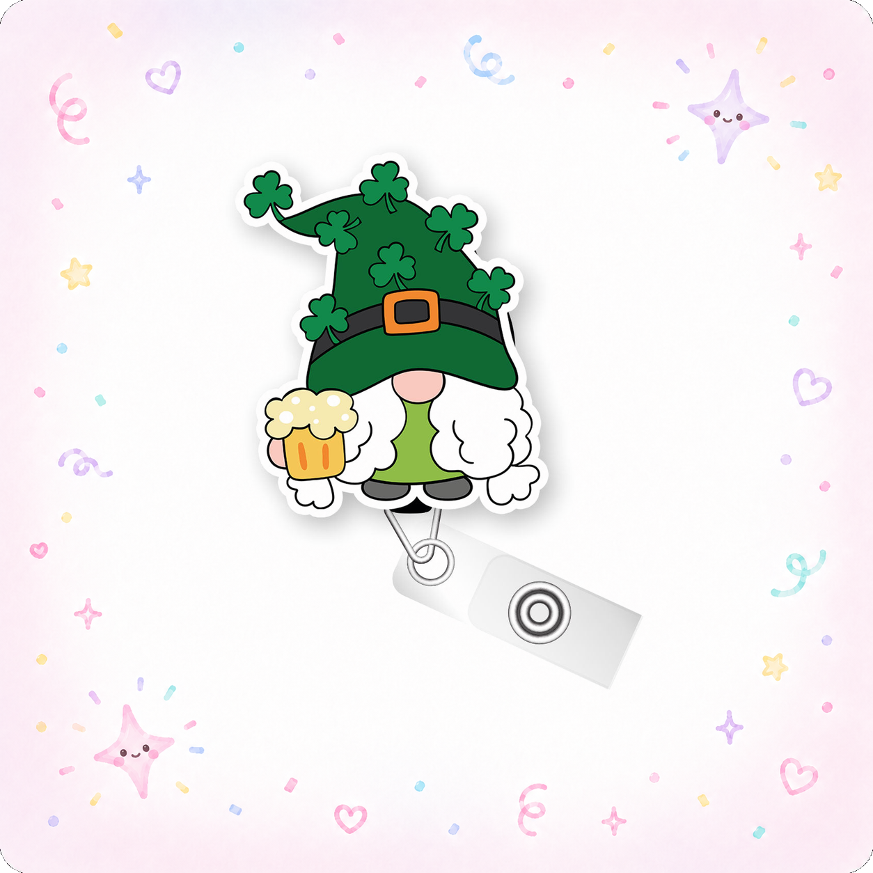 Happy St. Patrick’s Gnome Beer Pop Topper Swapfinity Retractable ID Badge Reel - - Topperswap