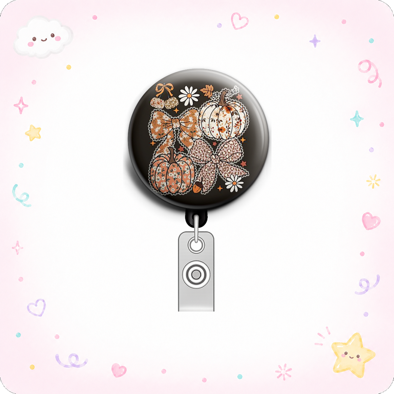 Pumpkin Spice Swapfinity Retractable ID Badge Reel - - Topperswap
